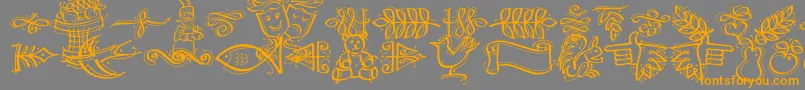 Fonte DfCalligraphicOrnamentsLetPlain.1.0 – fontes laranjas em um fundo cinza