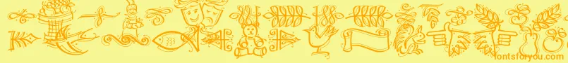 DfCalligraphicOrnamentsLetPlain.1.0-fontti – oranssit fontit keltaisella taustalla