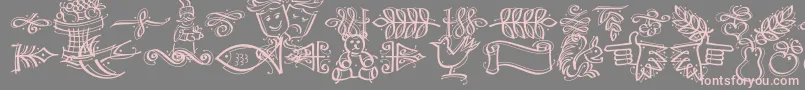DfCalligraphicOrnamentsLetPlain.1.0-Schriftart – Rosa Schriften auf grauem Hintergrund