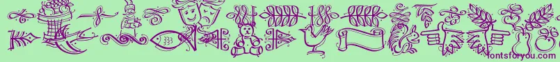 Fonte DfCalligraphicOrnamentsLetPlain.1.0 – fontes roxas em um fundo verde