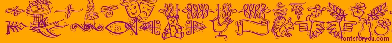 DfCalligraphicOrnamentsLetPlain.1.0-Schriftart – Violette Schriften auf orangefarbenem Hintergrund