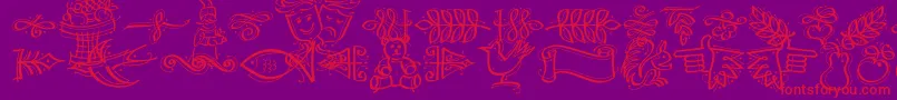 DfCalligraphicOrnamentsLetPlain.1.0-Schriftart – Rote Schriften auf violettem Hintergrund