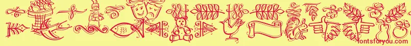 Fonte DfCalligraphicOrnamentsLetPlain.1.0 – fontes vermelhas em um fundo amarelo