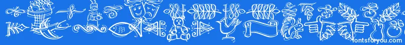 DfCalligraphicOrnamentsLetPlain.1.0 Font – White Fonts on Blue Background