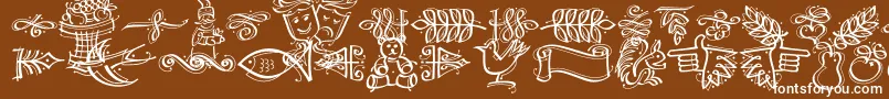 DfCalligraphicOrnamentsLetPlain.1.0 Font – White Fonts on Brown Background