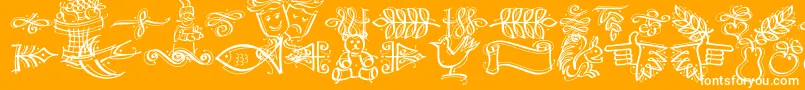 DfCalligraphicOrnamentsLetPlain.1.0-fontti – valkoiset fontit oranssilla taustalla