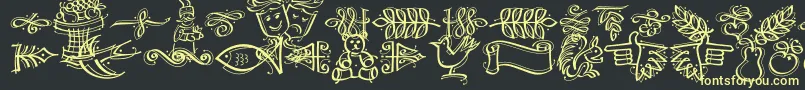 DfCalligraphicOrnamentsLetPlain.1.0 Font – Yellow Fonts on Black Background