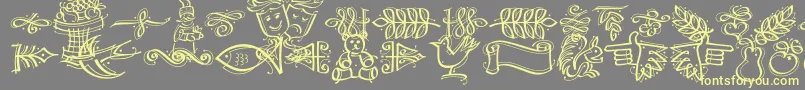 DfCalligraphicOrnamentsLetPlain.1.0 Font – Yellow Fonts on Gray Background