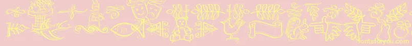 Fonte DfCalligraphicOrnamentsLetPlain.1.0 – fontes amarelas em um fundo rosa