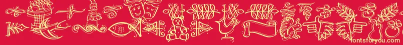 DfCalligraphicOrnamentsLetPlain.1.0-fontti – keltaiset fontit punaisella taustalla