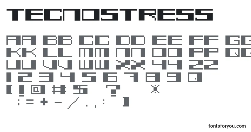 Czcionka TecnoStress – alfabet, cyfry, specjalne znaki