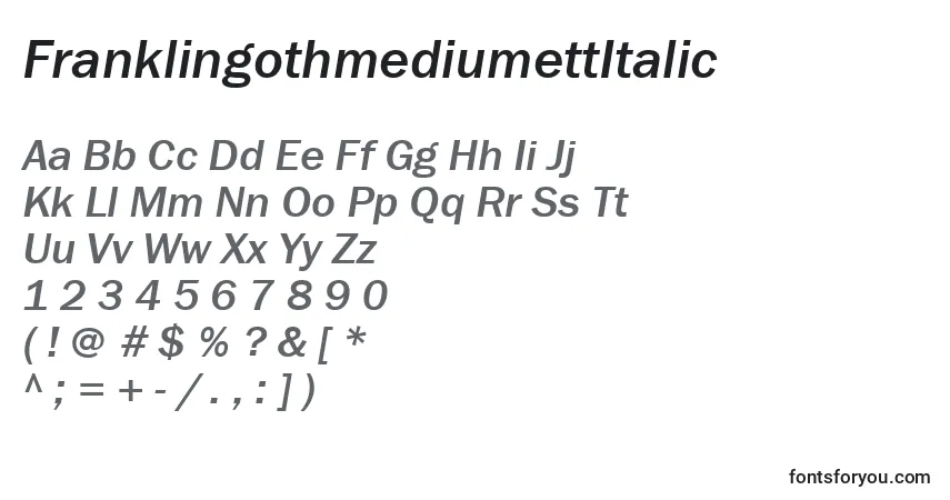 A fonte FranklingothmediumettItalic – alfabeto, números, caracteres especiais