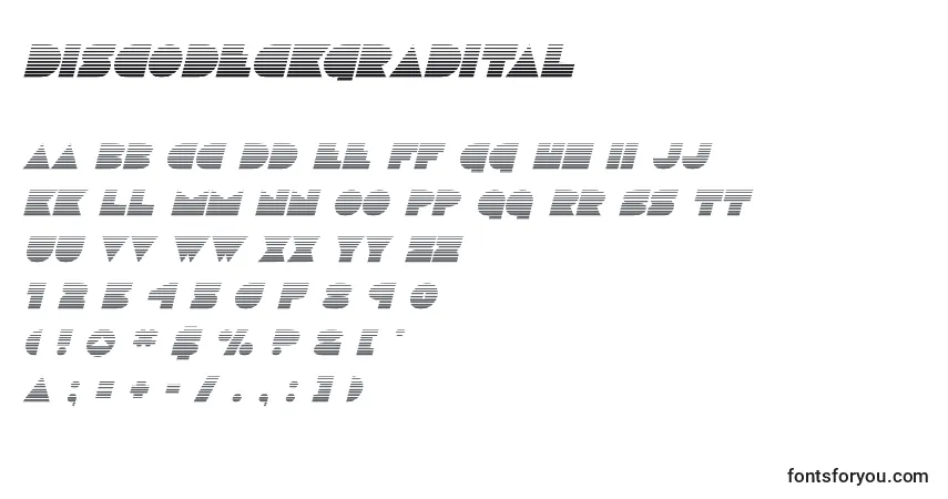 Czcionka Discodeckgradital – alfabet, cyfry, specjalne znaki