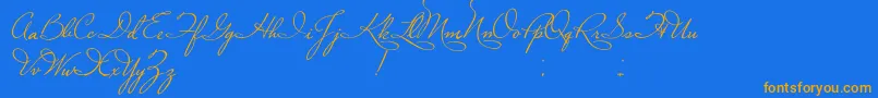 フォントPlasterOfParis – オレンジ色の文字が青い背景にあります。