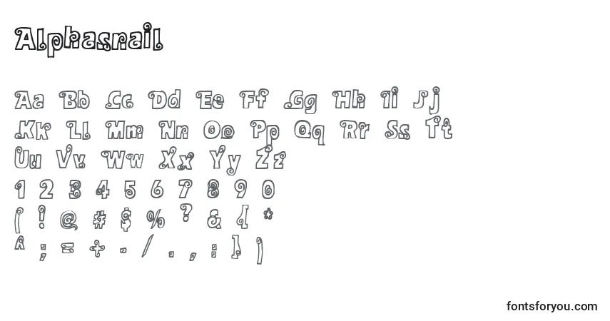 Czcionka Alphasnail – alfabet, cyfry, specjalne znaki