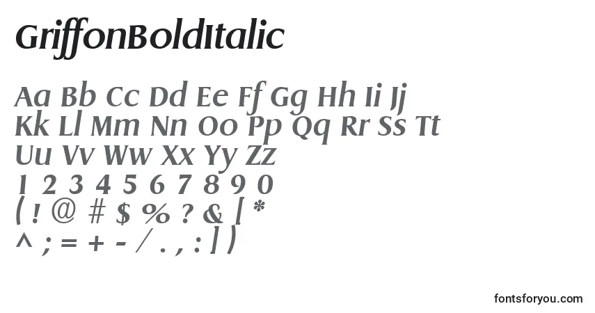 GriffonBoldItalicフォント–アルファベット、数字、特殊文字