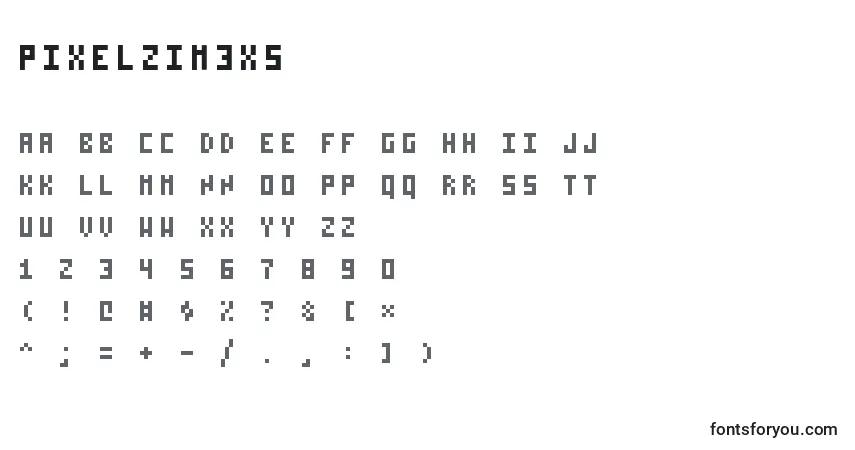 Czcionka Pixelzim3x5 – alfabet, cyfry, specjalne znaki