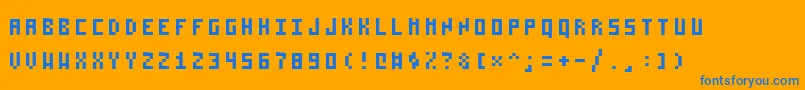 Pixelzim3x5-Schriftart – Blaue Schriften auf orangefarbenem Hintergrund