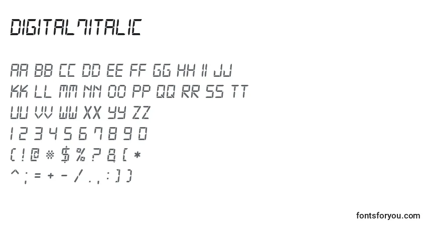 Шрифт Digital7Italic – алфавит, цифры, специальные символы