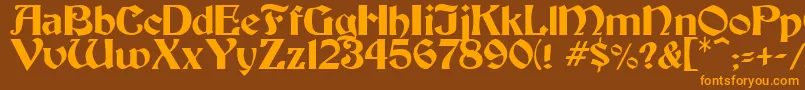 フォントThornton – オレンジ色の文字が茶色の背景にあります。