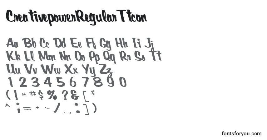 Schriftart CreativepowerRegularTtcon – Alphabet, Zahlen, spezielle Symbole