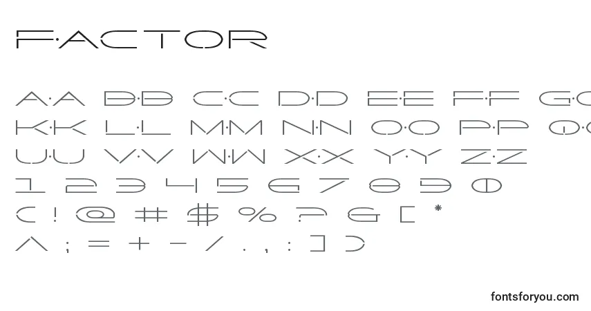 Czcionka Factor – alfabet, cyfry, specjalne znaki