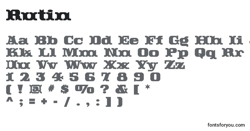 Czcionka Rutin – alfabet, cyfry, specjalne znaki