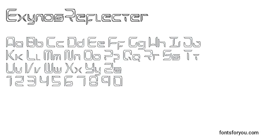 A fonte ExynosReflecter – alfabeto, números, caracteres especiais
