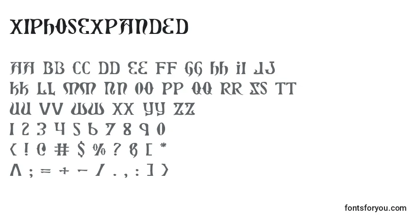 Czcionka XiphosExpanded – alfabet, cyfry, specjalne znaki
