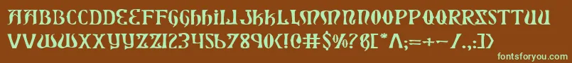 フォントXiphosExpanded – 緑色の文字が茶色の背景にあります。