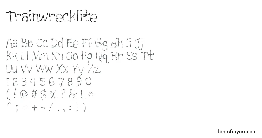 Czcionka Trainwrecklite – alfabet, cyfry, specjalne znaki