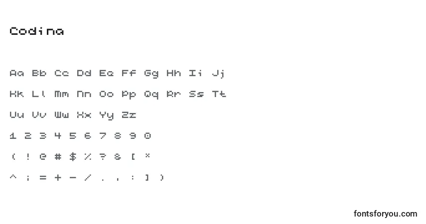 Codina-fontti – aakkoset, numerot, erikoismerkit