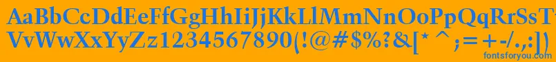 Kuenstler480BoldBt-Schriftart – Blaue Schriften auf orangefarbenem Hintergrund