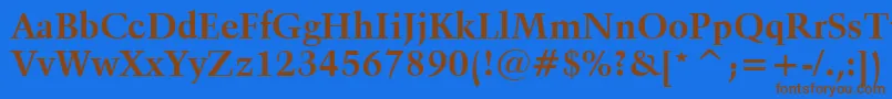 フォントKuenstler480BoldBt – 茶色の文字が青い背景にあります。
