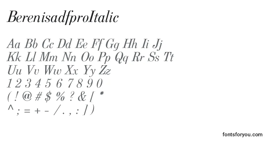 Schriftart BerenisadfproItalic – Alphabet, Zahlen, spezielle Symbole