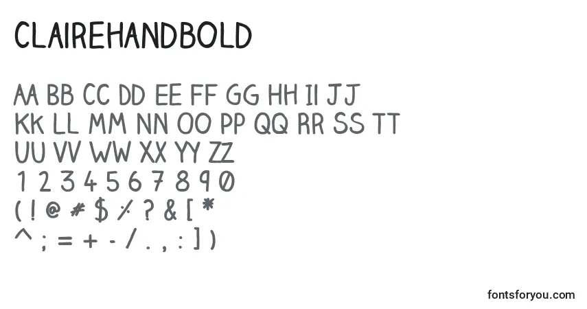 A fonte Clairehandbold (117129) – alfabeto, números, caracteres especiais