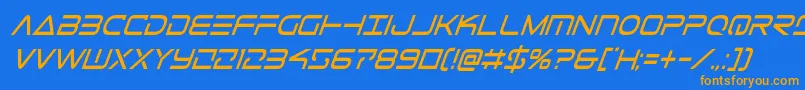 フォントTelemarinescondital1 – オレンジ色の文字が青い背景にあります。