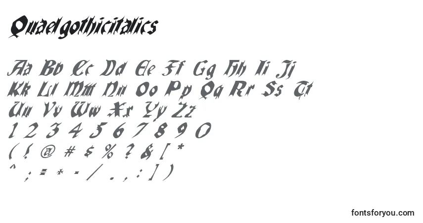 Czcionka Quaelgothicitalics – alfabet, cyfry, specjalne znaki