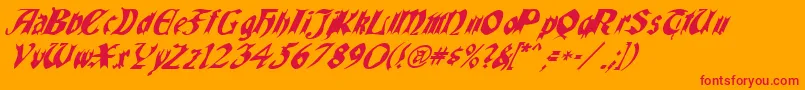 Czcionka Quaelgothicitalics – czerwone czcionki na pomarańczowym tle