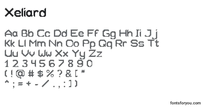 Czcionka Xeliard – alfabet, cyfry, specjalne znaki