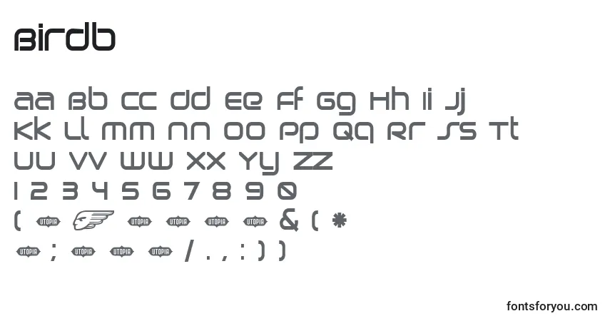 Czcionka Birdb – alfabet, cyfry, specjalne znaki