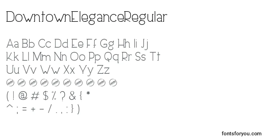 A fonte DowntownEleganceRegular – alfabeto, números, caracteres especiais