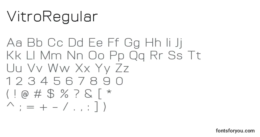 A fonte VitroRegular – alfabeto, números, caracteres especiais