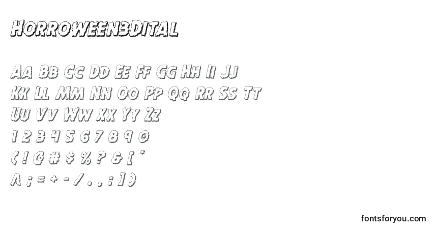Czcionka Horroween3Dital – alfabet, cyfry, specjalne znaki