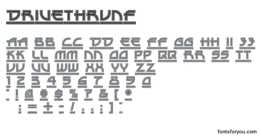 A fonte DriveThruNf – alfabeto, números, caracteres especiais