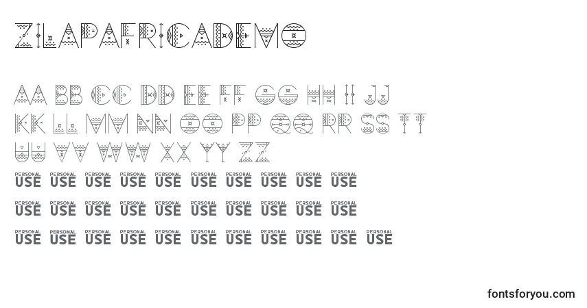 Czcionka ZilapAfricaDemo – alfabet, cyfry, specjalne znaki