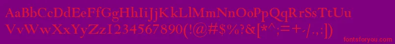 Goudymodernmtstd-fontti – punaiset fontit violetilla taustalla