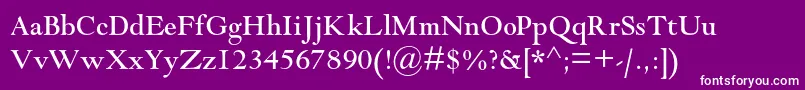 Goudymodernmtstd-fontti – valkoiset fontit violetilla taustalla