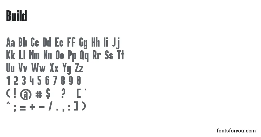 Czcionka Build – alfabet, cyfry, specjalne znaki