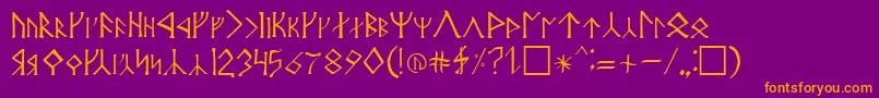 AngerthasMoria-Schriftart – Orangefarbene Schriften auf violettem Hintergrund